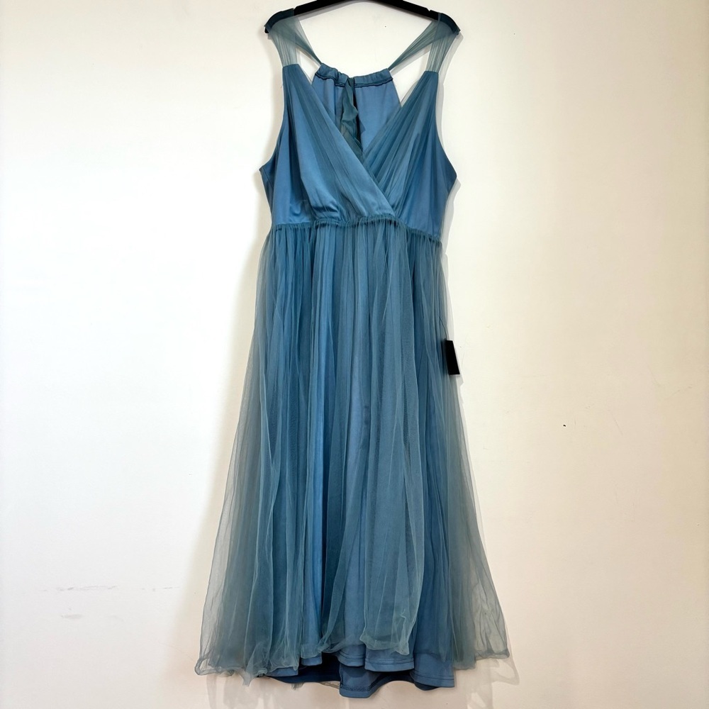 Lulu's NEW/Tag XL Ambiance Slate Blue Mesh Tulle Prom Wedding Party Midi dress - Picture 3 of 16